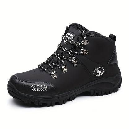 Men's Vintage-Style Outdoor Hiking Boots - Warm, Durable & Non-Slip with Elastic Ankle Support | PU Upper & Rubber Sole | Lace-Up Closure | Perfect for All Seasons Adventures, Hiking Accessories