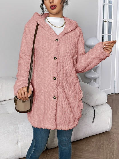 Autumn-Winter Warm Fashion Jacquard Plush Hooded Cardigan Coat