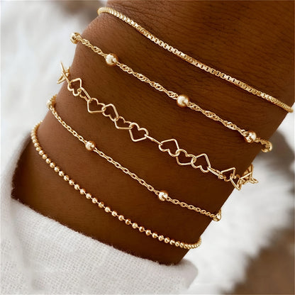 Vintage 5-Piece Necklace & Bracelet Set with Polished finish