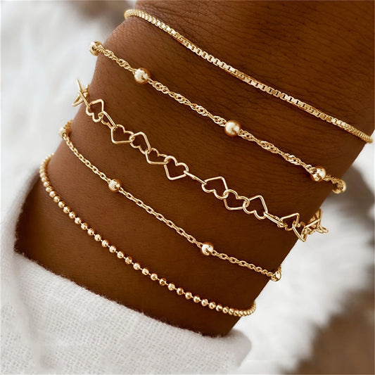 Vintage 5-Piece Necklace & Bracelet Set with Polished finish