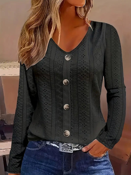 Solid Knit Sweater Eyelet Solid Blouse