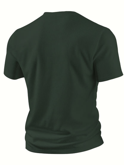 Men'S Waffle Texture Two-Tone Henley Shirt - Casual Summer Short Sleeve, Round Neck, Non-Stretch Fabric