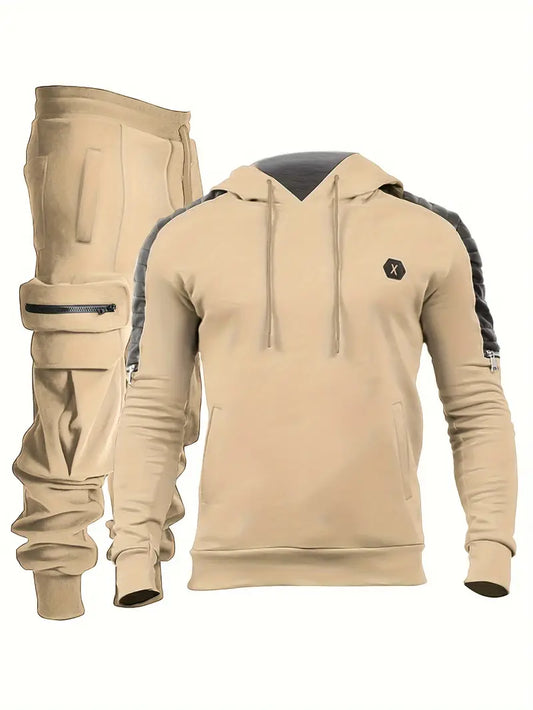 Polyester Knit Hooded Zip Long Sleeve 2-Piece Hoodie