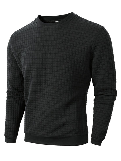 Men's Casual Sporty Grid Pattern Sweater - Soft Round Neck Long Sleeve Pullover, Regular Fit for Autumn Winter, Hand Washable