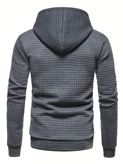 GEKM Men'S Bohemian Plaid Long Sleeve Hoodie - Cozy Jacquard Fabric Sweatshirt with Orange Accents, Casual Outdoor Jogging & Fitness Training Pullover, Regular Fit, Hooded Design, Comfortable Pullover