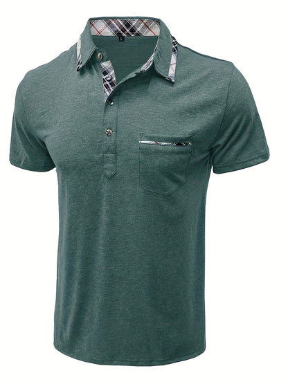 Men'S Plus Size Short Sleeve Polo Shirt with Plaid Collar and Button Details - Casual Summer Style, Regular Fit, Slight Stretch Fabric, Plus Size Shirts, PLUS SIZE