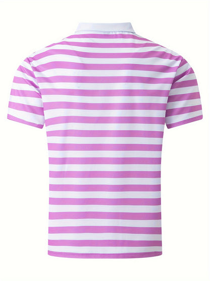 Men'S Short-Sleeve Polo Shirt with Print Stripes for Casual Summer Wear.