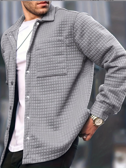 Men's Lapel Collar Large Pockets Shirt, Solid Color Trendy Loose Shirt Jacket For Spring Autumn