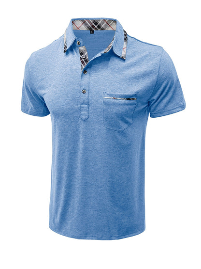 Men'S Plus Size Short Sleeve Polo Shirt with Plaid Collar and Button Details - Casual Summer Style, Regular Fit, Slight Stretch Fabric, Plus Size Shirts, PLUS SIZE