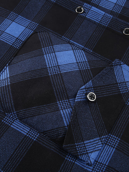 Men's Fleece-Lined Hoodie - Casual & Sporty, Plaid Pullover with Button Detail, Long Sleeve, Loose Fit for Fall/Winter