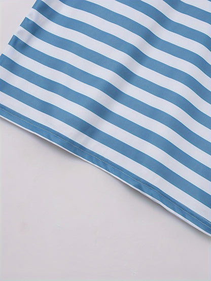 Men'S Short-Sleeve Polo Shirt with Print Stripes for Casual Summer Wear.
