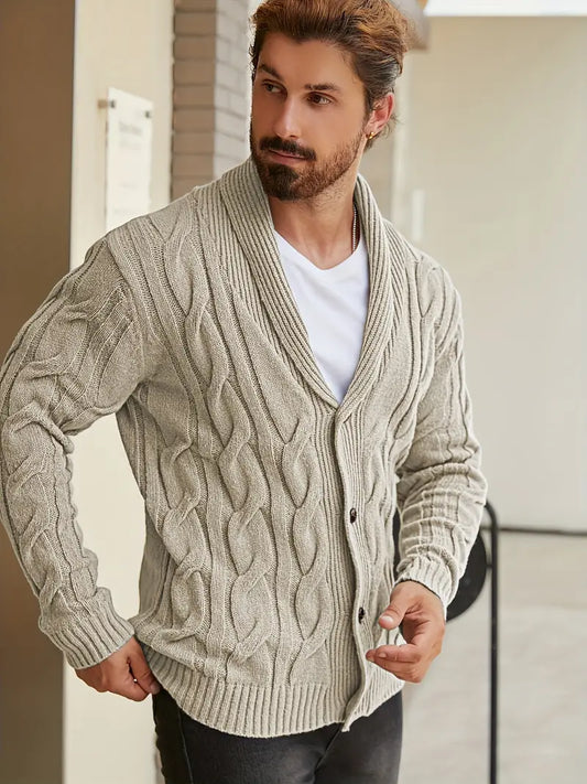 Polyester Knit Button-Up Long Sleeve Sweater