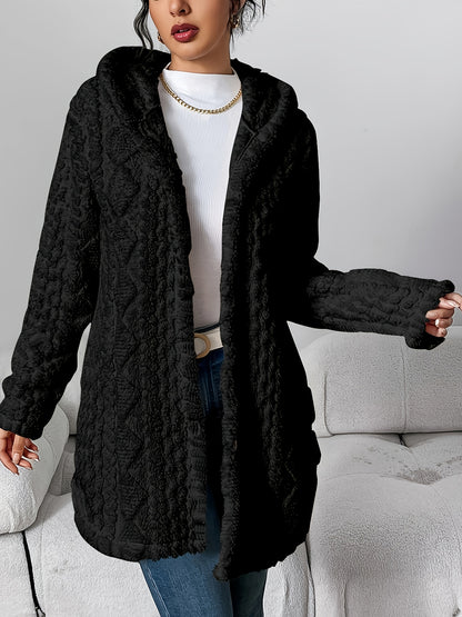 Autumn-Winter Warm Fashion Jacquard Plush Hooded Cardigan Coat