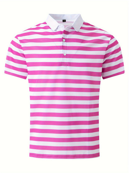 Men'S Short-Sleeve Polo Shirt with Print Stripes for Casual Summer Wear.