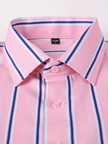 Classic Plaid Design Men's Formal Long Sleeve Shirt, Men's Button Up Shirt For Business Formal Occasions, Gift For Men