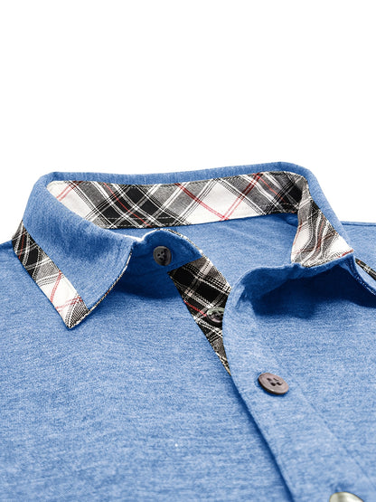 Men'S Plus Size Short Sleeve Polo Shirt with Plaid Collar and Button Details - Casual Summer Style, Regular Fit, Slight Stretch Fabric, Plus Size Shirts, PLUS SIZE