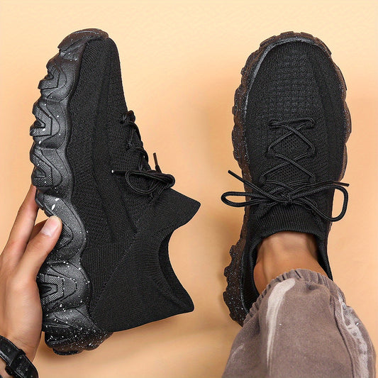 Men'S Casual Sneakers - Breathable Knit Upper, Geometric Pattern, Lace-Up Closure, Durable Rubber Sole, Comfortable Fabric Lining for Spring Sports & Casual Attire, Athletic Footwear | Geometric Pattern Shoes | Knit Construction, Sneakers