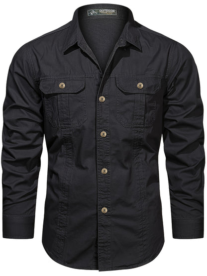 Men's Heavyweight Long Sleeve Shirt - Button-Up Formal & informal Shirt in, Classic Collar, Chest Pocket - Machine Washable Work, Outdoor, Everyday Shirt for Men - Spring/Fall Essential, Outdoor Casual Wear, Nonstretch Fabric
