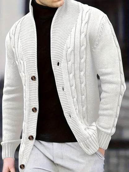 Polyester Knit Button-Up Long Sleeve Cardigan