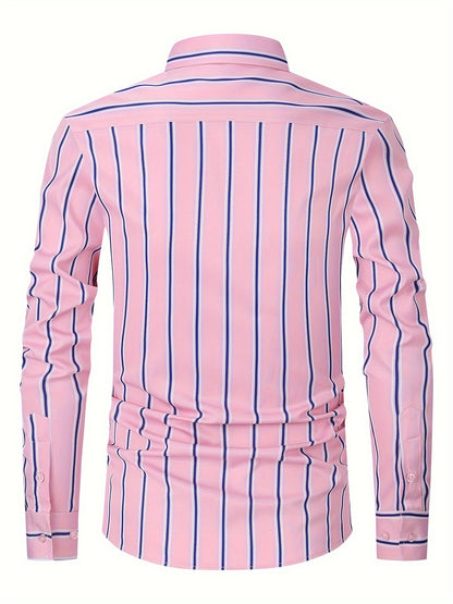Classic Plaid Design Men's Formal Long Sleeve Shirt, Men's Button Up Shirt For Business Formal Occasions, Gift For Men