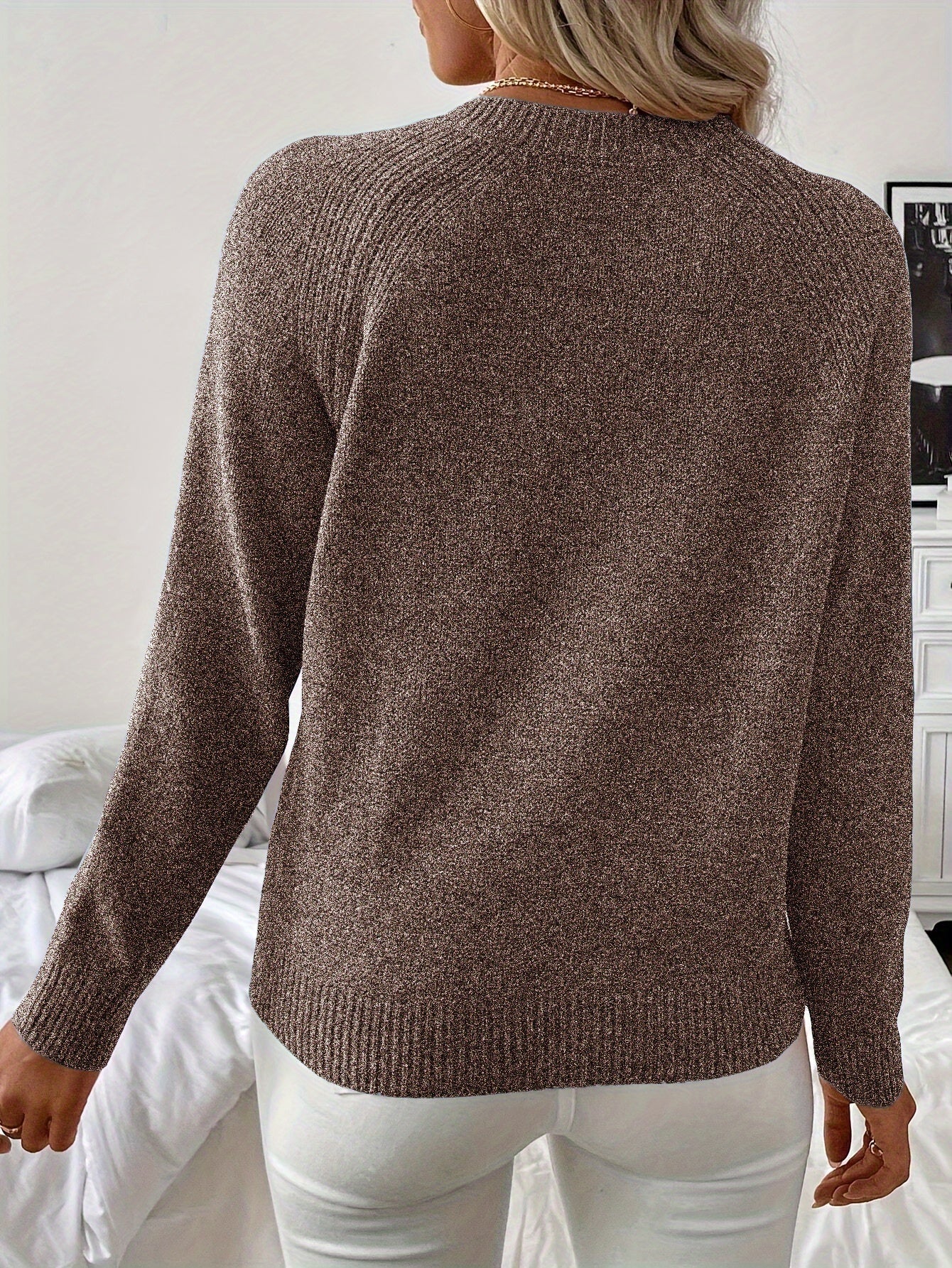 [Elegant Sweater] Women's Elegant Solid Color Long Sleeve Sweater | Round Neck, Machine Washable, Soft Fabric, Button Detailing | Spring Summer Fall Essential, Versatile Casual to Formal Wear