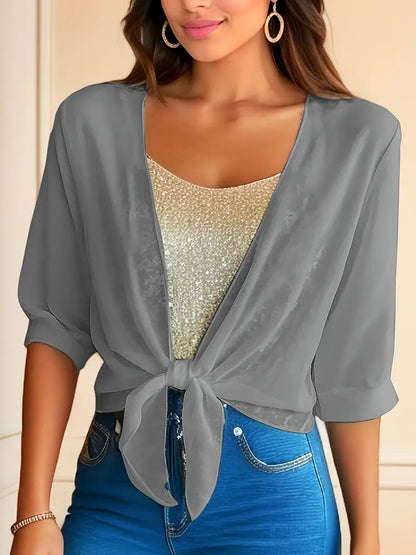 Solid Polyester Blouse Solid Color Tie