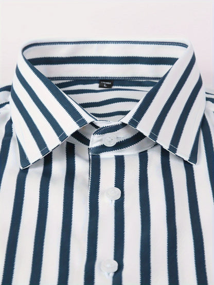 Classic Plaid Design Men's Formal Long Sleeve Shirt, Men's Button Up Shirt For Business Formal Occasions, Gift For Men