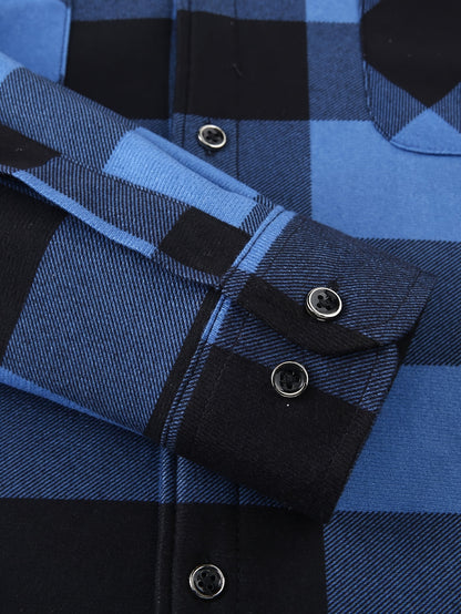 Men's Fleece-Lined Hoodie - Casual & Sporty, Plaid Pullover with Button Detail, Long Sleeve, Loose Fit for Fall/Winter