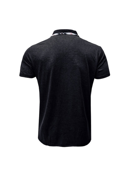 Men'S Plus Size Short Sleeve Polo Shirt with Plaid Collar and Button Details - Casual Summer Style, Regular Fit, Slight Stretch Fabric, Plus Size Shirts, PLUS SIZE