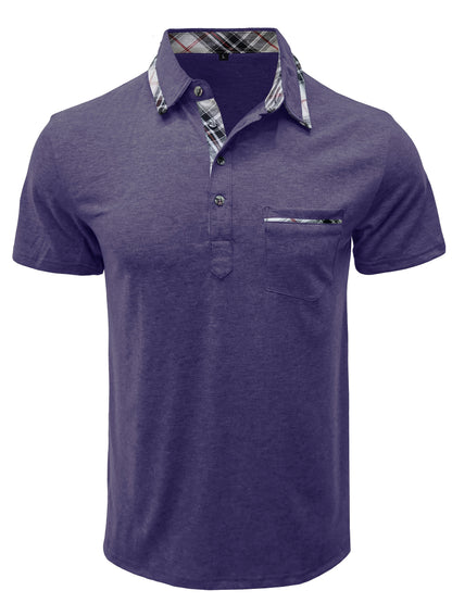 Men'S Plus Size Short Sleeve Polo Shirt with Plaid Collar and Button Details - Casual Summer Style, Regular Fit, Slight Stretch Fabric, Plus Size Shirts, PLUS SIZE