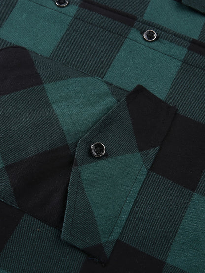 Men's Fleece-Lined Hoodie - Casual & Sporty, Plaid Pullover with Button Detail, Long Sleeve, Loose Fit for Fall/Winter