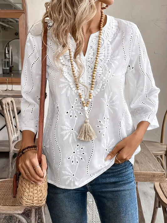 Floral Polyester Blouse Wearing Floral