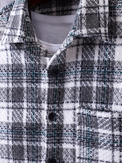Various Pattern Men's Casual Long Sleeve Lapel Shirt, Men's Thick Outwear For Fall Winter