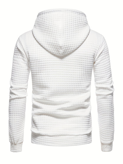 GEKM Men'S Bohemian Plaid Long Sleeve Hoodie - Cozy Jacquard Fabric Sweatshirt with Orange Accents, Casual Outdoor Jogging & Fitness Training Pullover, Regular Fit, Hooded Design, Comfortable Pullover