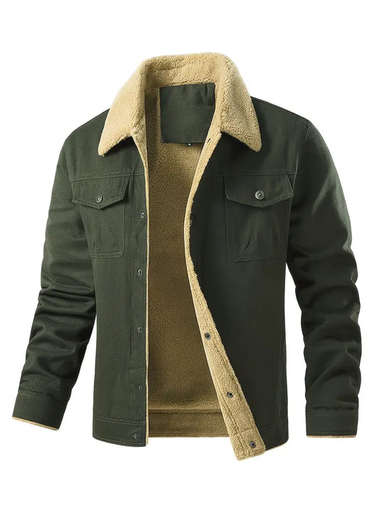 Fleece Polyester Cotton Button-Up Jacket