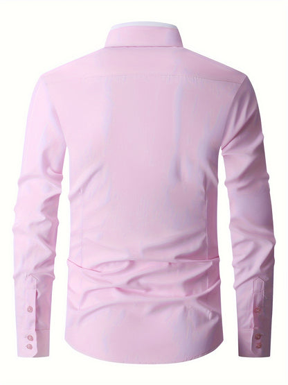 Men's Contrast Collar Design Lapel Collar Design Dress Shirts, Long Sleeve Casual Button Up Shirt For Formal Occasions