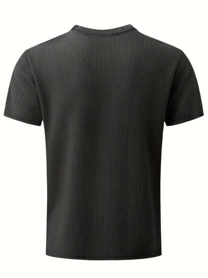 Men's Solid Color Waffle Knit T-Shirt - Breathable Stretch Fabric, Moisture-Wicking Round Neck Short Sleeve Tee for Summer Outdoor Sports & Casual Wear