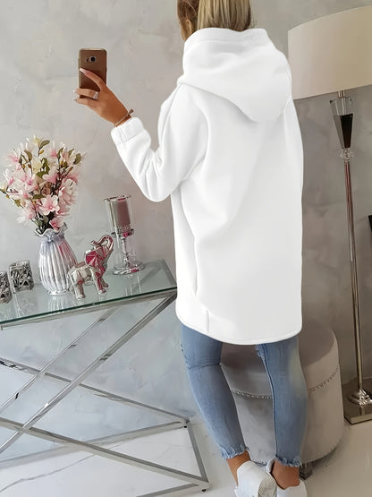Women'S Casual Black Hooded Jacket with Front Pockets - Long Sleeve, Ripped Jeans & White Sneakers, Perfect for Spring/Fall, Autumn Fashion Jacket | Relaxed Fit Hoodie | Zippered Hoodie