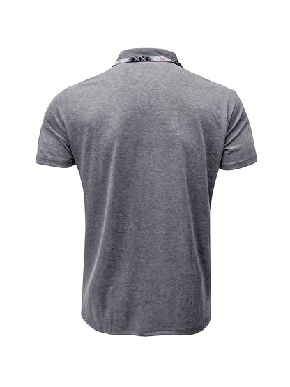 Men'S Plus Size Short Sleeve Polo Shirt with Plaid Collar and Button Details - Casual Summer Style, Regular Fit, Slight Stretch Fabric, Plus Size Shirts, PLUS SIZE