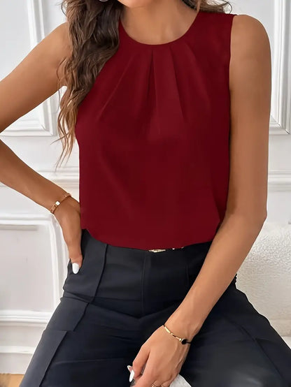 Solid Polyester Blouse Solid Color Crew