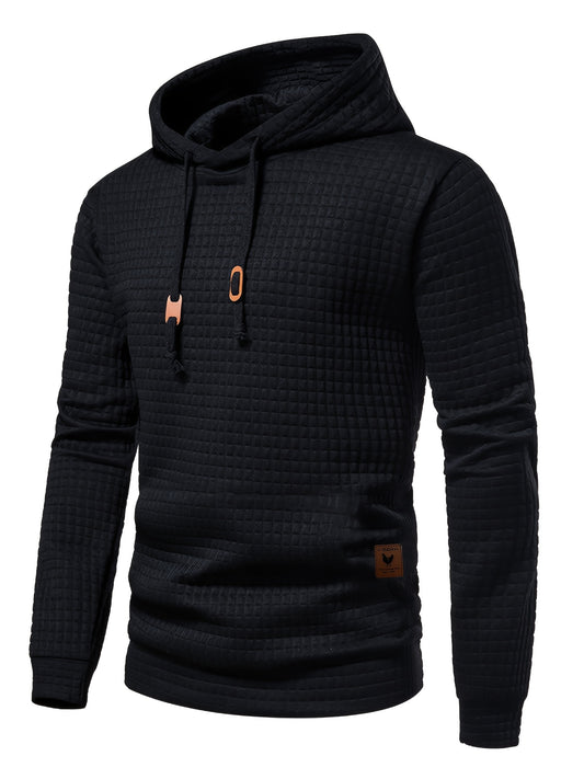 GEKM Men'S Bohemian Plaid Long Sleeve Hoodie - Cozy Jacquard Fabric Sweatshirt with Orange Accents, Casual Outdoor Jogging & Fitness Training Pullover, Regular Fit, Hooded Design, Comfortable Pullover