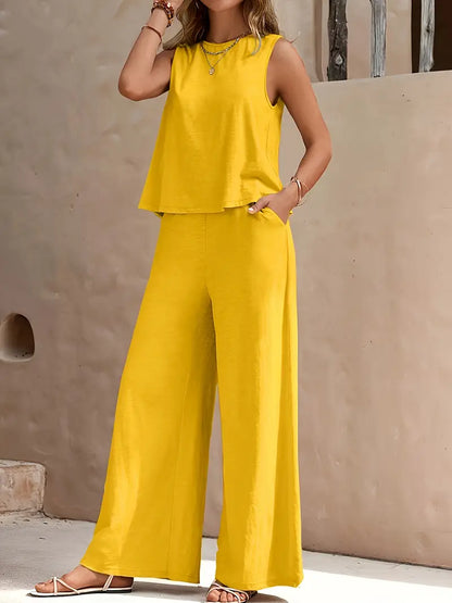 Solid Polyester Blouse 2-Piece Set