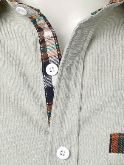 Men's Lapel Shirt, Casual Button Up Long Sleeve Shirt For Summer Fall Business