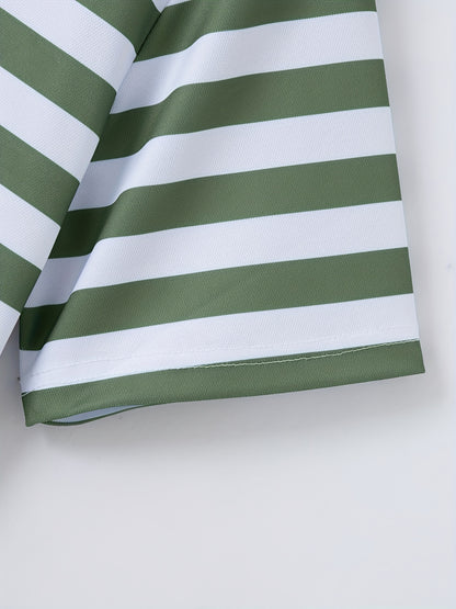 Men'S Short-Sleeve Polo Shirt with Print Stripes for Casual Summer Wear.