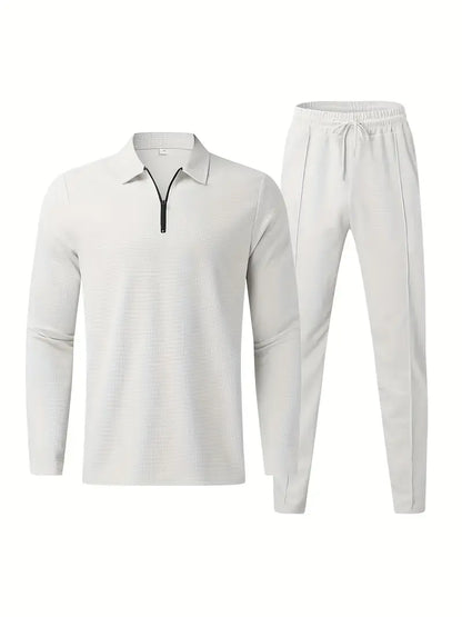 Polyester Knit Zip Long Sleeve 2-Piece Shirt