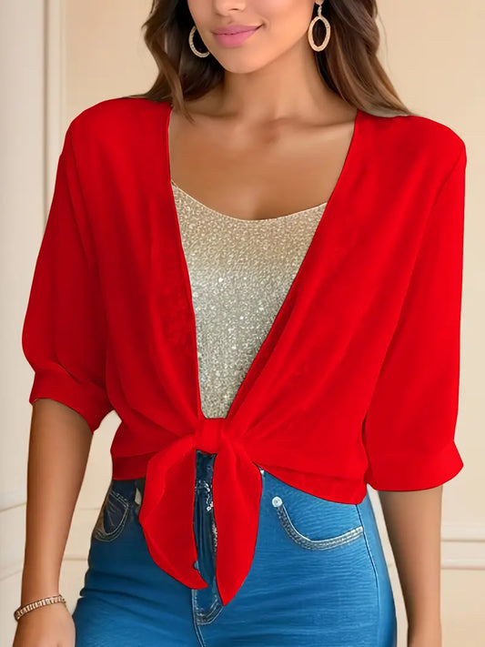 Solid Polyester Blouse Solid Color Tie