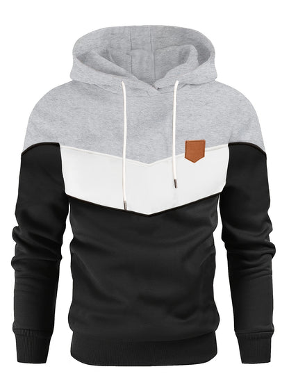 Color Block Hoodie, Cool Hoodies For Men, Men's Casual Classic Design Pullover Hooded Sweatshirt With Kangaroo Pocket Streetwear For Winter Fall, As Gift