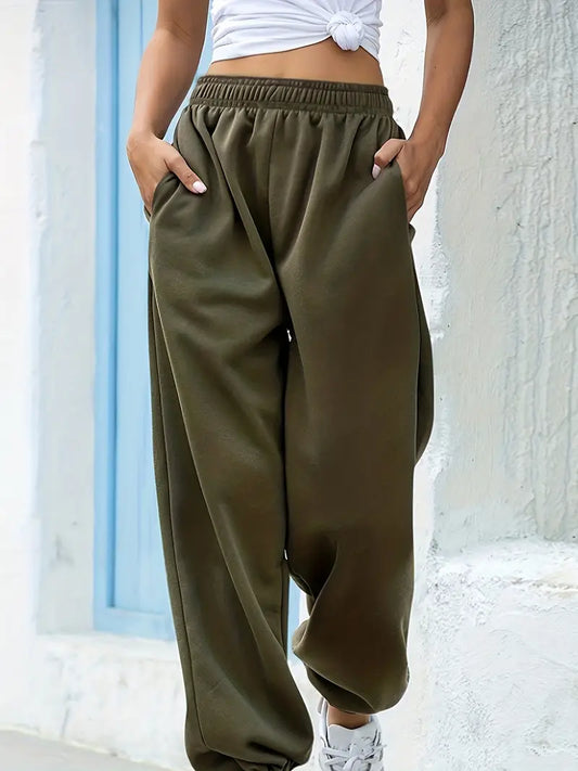 Solid Polyester Pants High