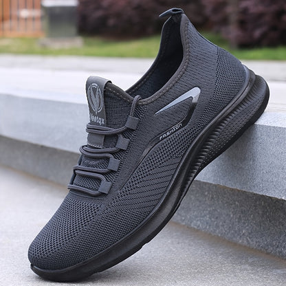Men'S Breathable Knit Running Shoes - Lightweight, Non-Slip Sneakers for Gym, Basketball & Outdoor Adventures - Black with White Accents, Lace-Up Design, Perfect for Sports Enthusiasts, Gym Shoes, Sleek Sporty Look, Comfortable Fit