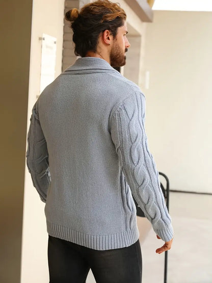 Polyester Knit Button-Up Long Sleeve Sweater